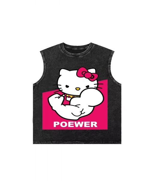 Hello Kitty Yıkanmış Eski Retro Atlet Bisiklet Yaka Yıkamalı Vintage Unisex Oversize