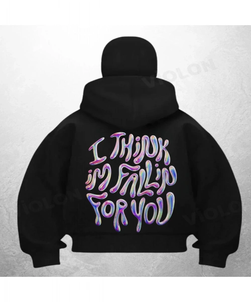 I Think Baskılı Siyah Samuray Kar Maske Sweatshirt Hırka