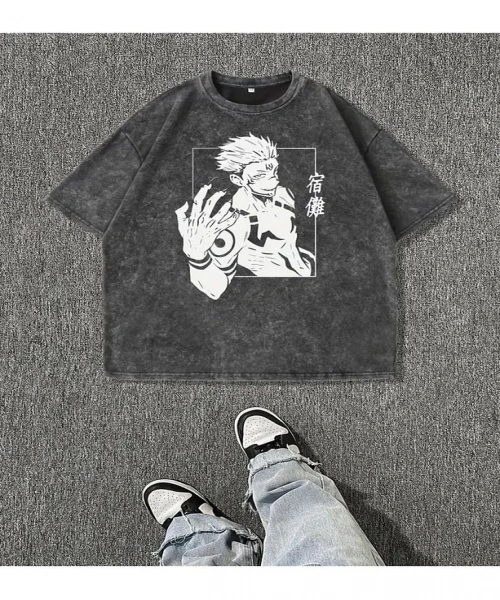 Jujutsu Kaisen Baskılı Yıkamalı Vintage Unisex Oversize T-Shirt