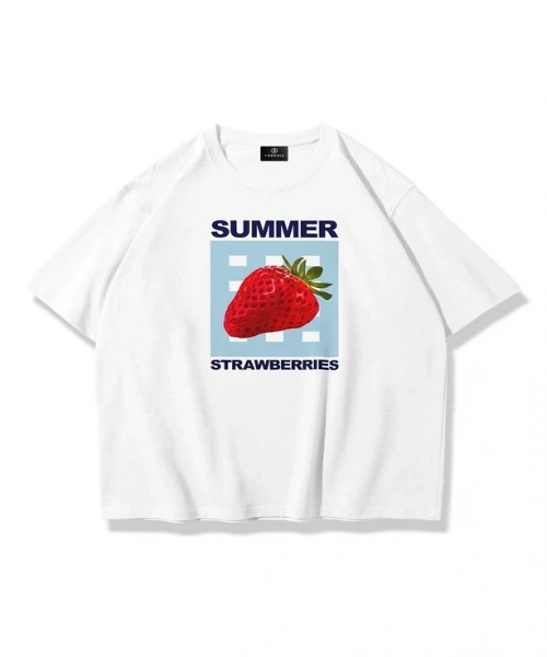 Kadın Summer Strawberries Tshirt Beyaz