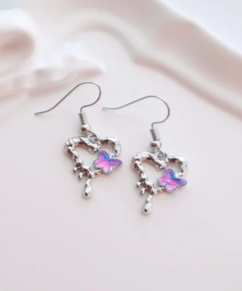 Kalp Butterfly İthal Küpe