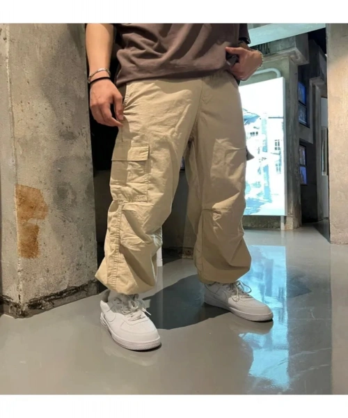 Kargo Cepli Paraşüt Kumaş Bej Unisex Pantolon