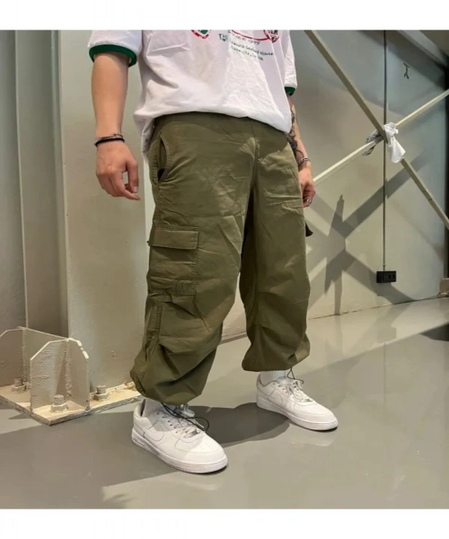 Kargo Cepli Paraşüt Kumaş Haki Yeşil Unisex Pantolon
