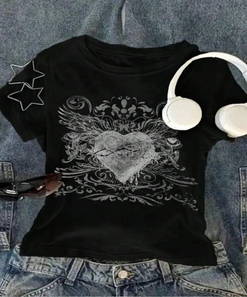 Kemer Boy Punk Pattern Baskı Detaylı Crop