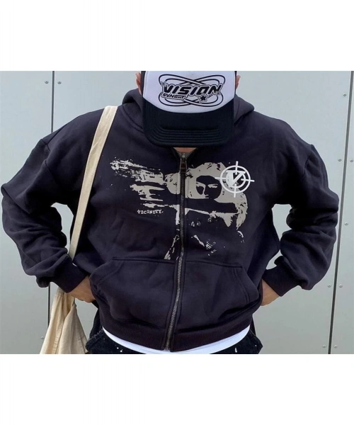 Killer Girl Vicinity Baskılı Baskılı Oversize Fermuarlı Siyah Unisex Kapüşonlu Hırka