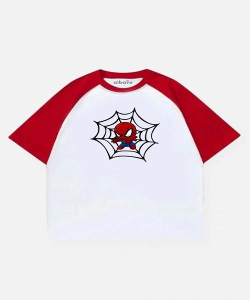 Kırmızı Beyaz Reglan Kollu Ağ Spider T-Shirt