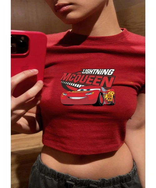 Kırmızı Şimşek Mcqueen Model Kadın Crop Body