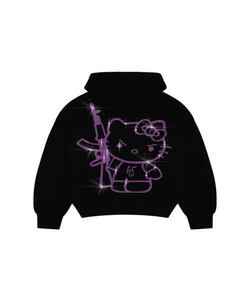 Kitty Rhinestone Taşlı Hoodie Sweatshirt