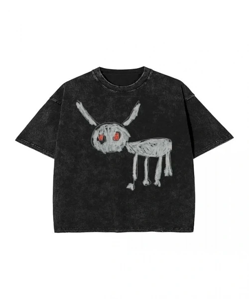 Kod Trend Drake - For All the Dogs Baskılı Yıkamalı Vintage Unisex Oversize T-Shirt