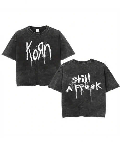 Korn Baskılı Yıkamalı Vintage Unisex Oversize T-Shirt