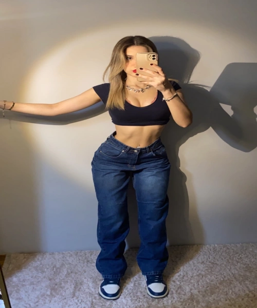 Koyu Kot Kumaş Basic Bol Paça Kot Pantolon