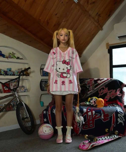Koyu Pembe Hello Kitty Detail Unisex Jersey Forma