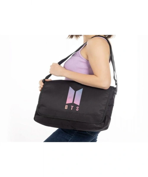 Kpop Serisi BTS Logo Baskılı Unisex Siyah Postacı Çantası