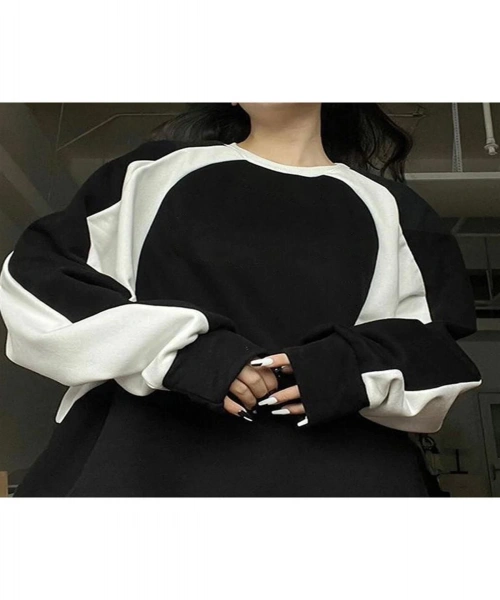 Küt Küt Y2K Streetwear Line Detail Unisex Oversize Bisiklet Yaka Siyah Sweatshirt