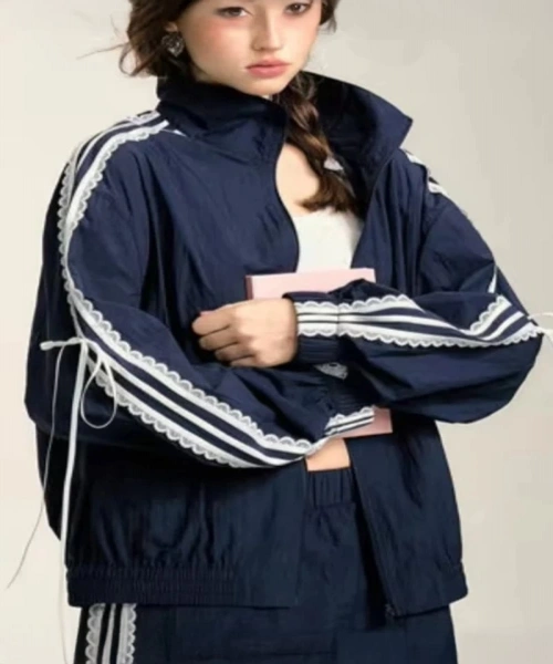 Lacivert Kurdeleli Dantelli Y2K Ceket