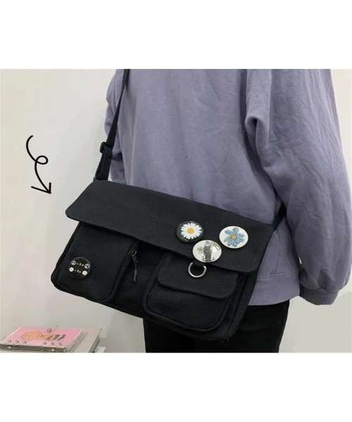 LAGOM MODA Harajuku Unisex Cepli Unisex Siyah Postacı Çantası