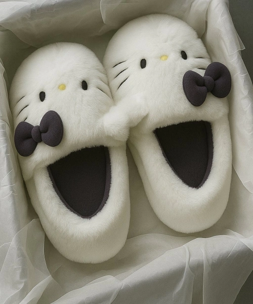 Lila Hello Kitty Yumuşak Tüylü Peluş Panduff Terlik