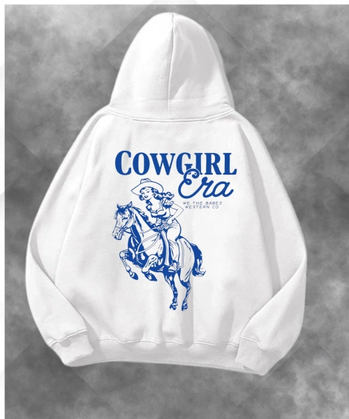 Cow Girl Baskılı Unisex Oversize Kapüşonlu Sweatshirt