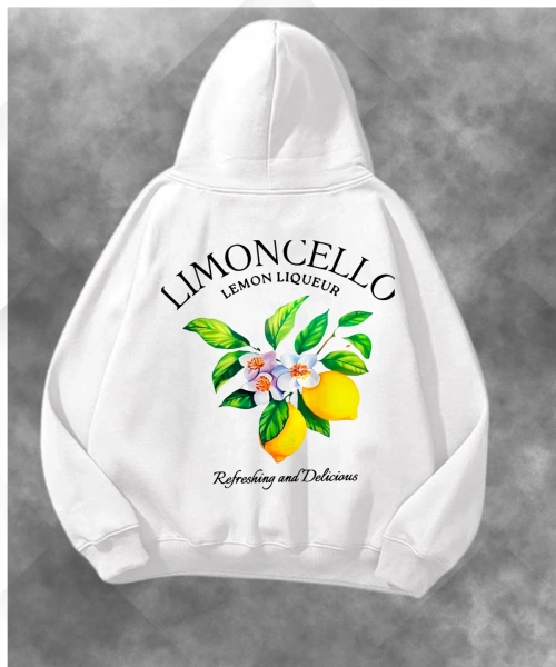 Limon Cello Baskılı Unisex Oversize Kapüşonlu Sweatshirt