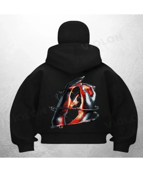 Love Hands Baskılı Siyah Samuray Kar Maske Sweatshirt Hırka