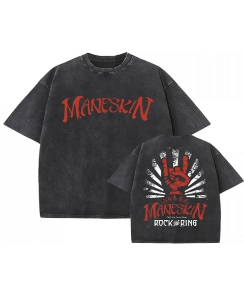 Maneskin Baskılı Yıkamalı Vintage Unisex Oversize T-Shirt