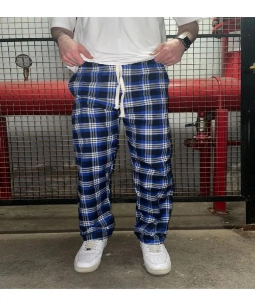 Mavi Beyaz Kare Ekose Desenli Unisex Oversize Eşfoman Altı Pijama