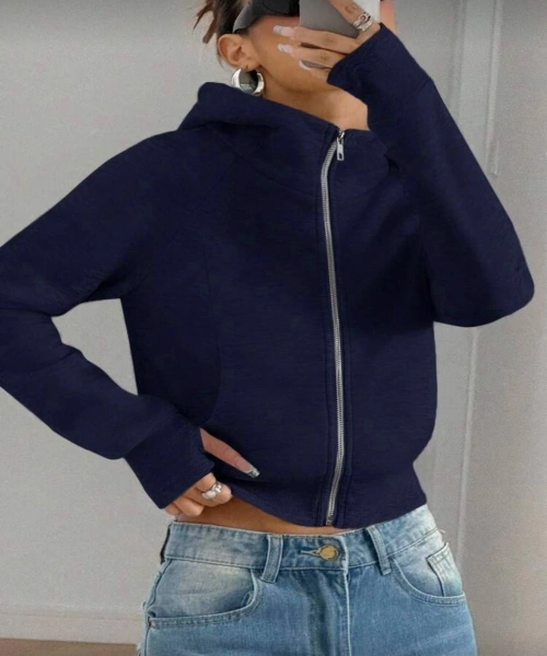 Mavi Kapüşonlu Hoodie Hırka