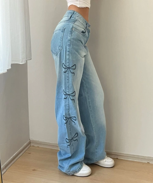 Mavi Kot Unisex Siyah Kurdele Detay Bol Paça Pantolon