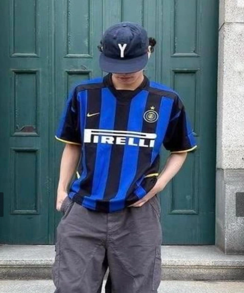 Mavi Siyah Çubuklu Inter Milan Jersey T-Shirt