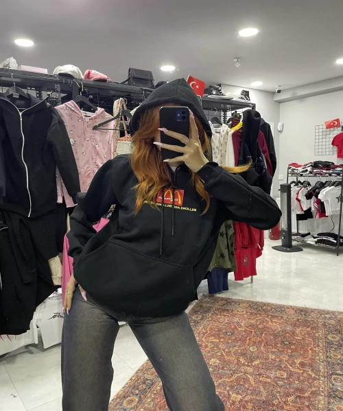 McDonalds Baskılı siyah renk oversize sweatshirt