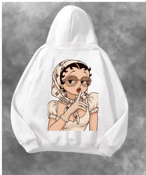 Çocuk Portre Baskılı Unisex Oversize Kapüşonlu Sweatshirt