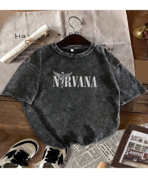 Nirvana Baskılı Yıkamalı Vintage Unisex Oversize T-Shirt