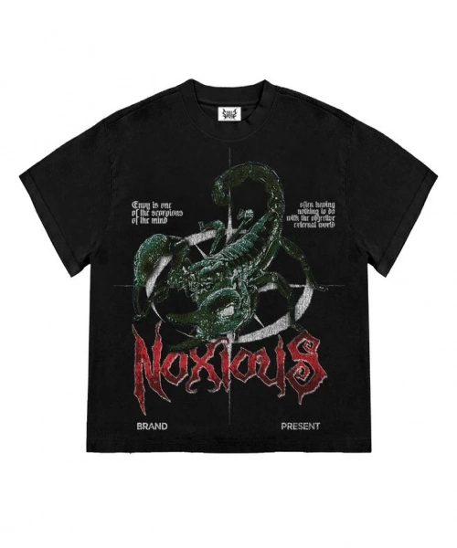 Noxsus Baskılı Siyah Renk Oversize T-Shirt