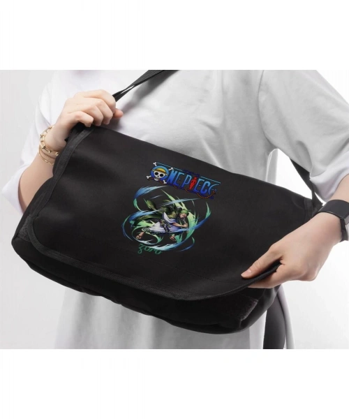 One Piece Blue Zoro Baskılı Unisex Siyah Postacı Çantası