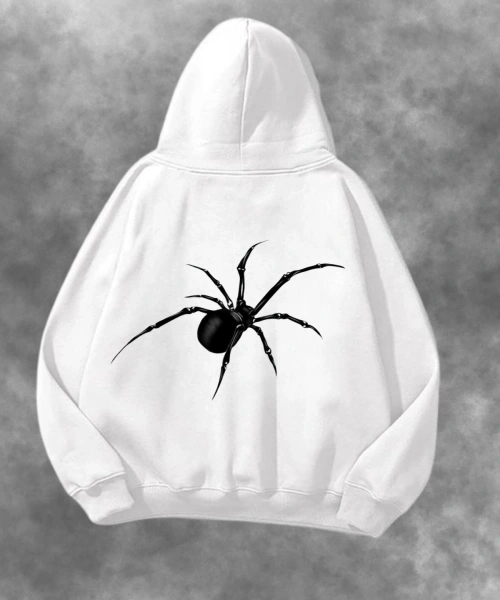Örümcek Baskılı Unisex Oversize Kapüşonlu Sweatshirt