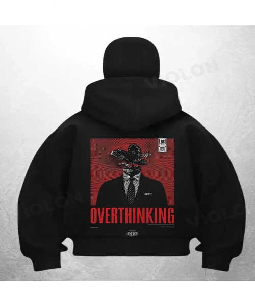 Overthınkıng Baskılı Siyah Samuray Kar Maske Sweatshirt Hırka