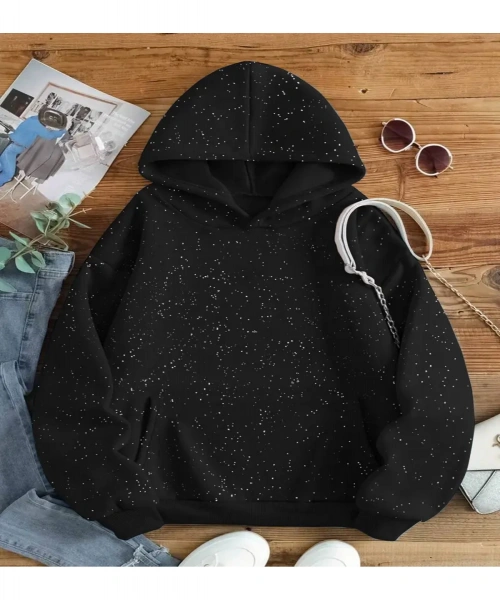 Parıltılı Taş Baskılı Kapüşonlu Oversize 3 İplik Sweat