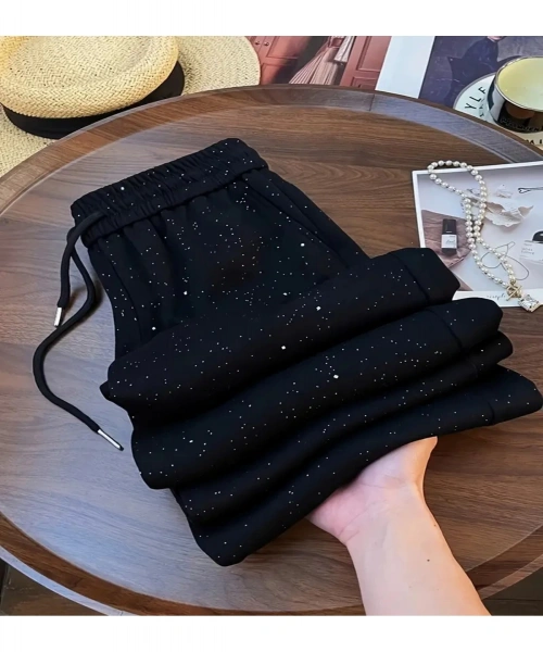 Parıltılı Taş Baskılı Siyah Eşofman