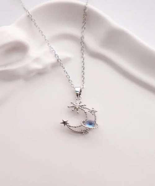 Paslanmaz Çelik Gümüş Renk Aytaşı Hilal Yıldız Kolye