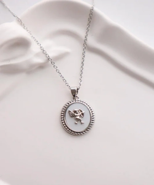 Paslanmaz Çelik Gümüş Renk Eros Angel Kolye