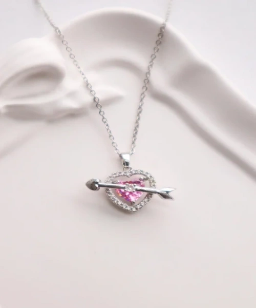 Paslanmaz Çelik Gümüş Renk Kalp Ok Kolye