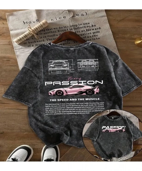 Passion Baskılı Yıkamalı Vintage Unisex Oversize T-Shirt