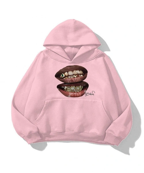 Pembe Belief Baskılı Unisex Oversize Kapüşonlu Sweatshirt