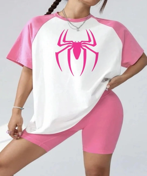 Pembe Beyaz Reglan Kollu Spider Man T-shirt