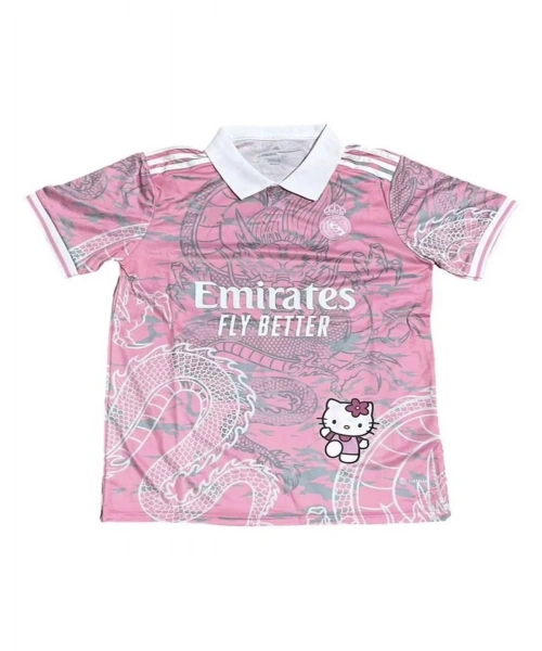 Pembe Kitty FORMA Madrid Dragon Jersey Beyaz Düğmeli Yaka T-shirt