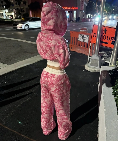 Pembe Restock Kamuflaj Baggy Alt Üst Eşofman Takımı ( 3 İplik Şardonlu)