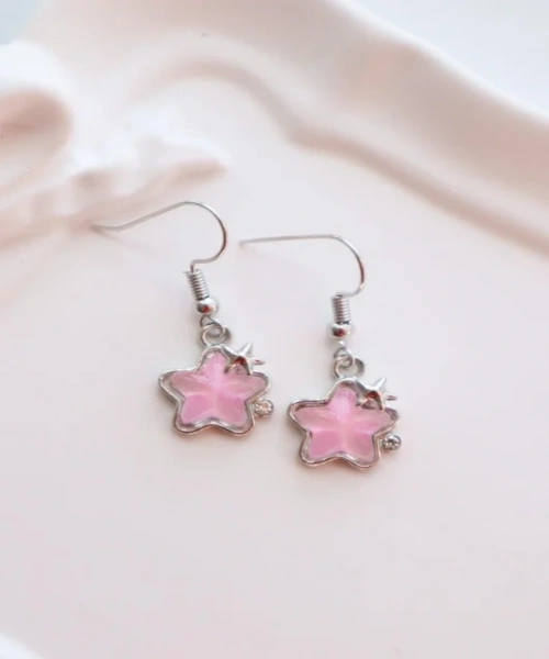 Pembe Taşlı Çiçek İthal Küpe