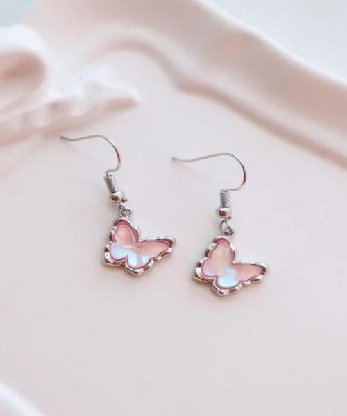 Pembe Yan Duran Kelebek İthal Küpe