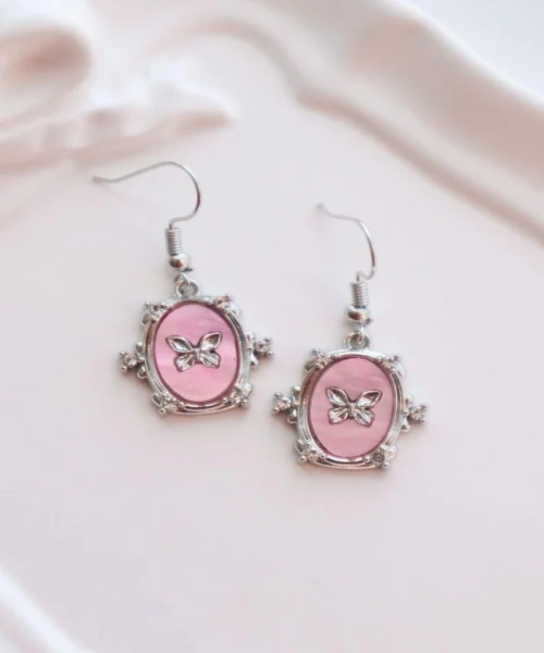 Pink Butterfly İthal Küpe