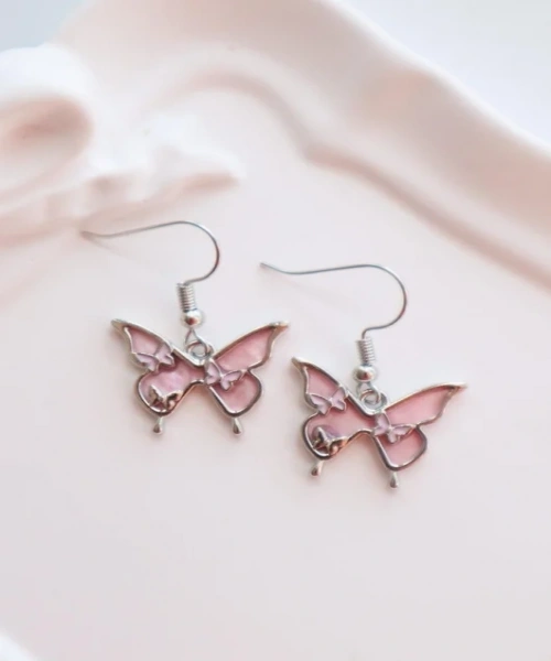 Pink Butterfly Melting İthal Küpe